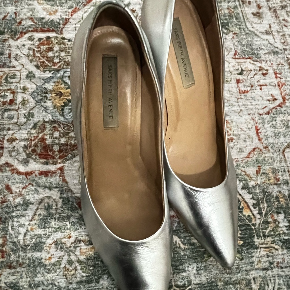 Saks Fifth Avenue Metallic Silver Pointed-Toe Pumps